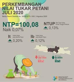 Nilai Tukar Petani Jawa Barat Juli 2020 Sebesar 100,08 Atau Naik 0,07 Persen (2018=100)