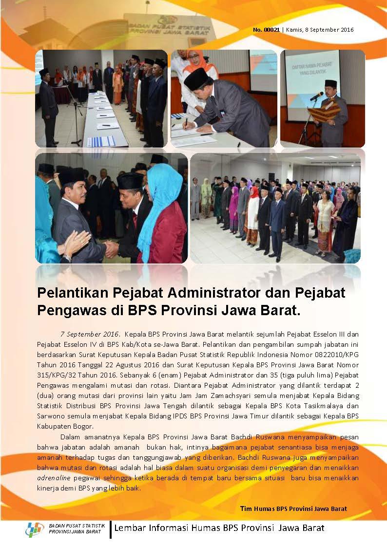 Pelantikan Pejabat Administrator dan Pejabat Pengawas di BPS Provinsi Jawa Barat.